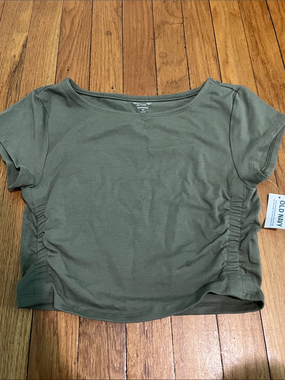 Old Navy Olive Short Sleeve Ruched Side Crop Top